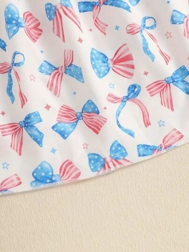 NEW 4th of July Patriotic Flag & Bows Girls Sleeveless Smocked Embroidered Dress - Picture 4 of 13