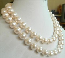 Genuine 12mm White South Sea Shell Pearl Round Beads Necklace 36"