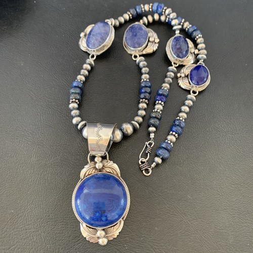 Blue Lapis Lazuli Pendant Navajo Pearls Sterling Silver Necklace 10864 - Imagen 10 de 12