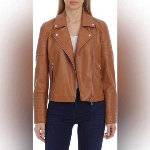 Giacca Moto 7 For All Mankind Marrone Ecopelle Asimmetrica Donna Taglia Large - Foto 3 di 11