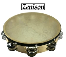 Traditional Wood 10" Head Double Row Tambourine 18 JinglesAdults Kids Percussion