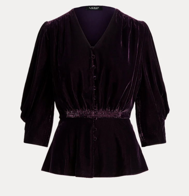Lauren Ralph Lauren Velvet Peplum Blouse MSRP 165 Size 8 4D 575 Blm