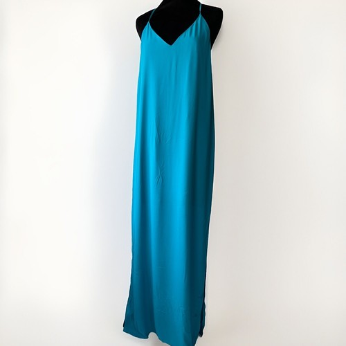 Alice + Olivia Reagan Teal Laguna Slit Flowy Chic Maxi Slip Dress Size 12