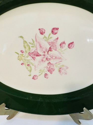 Taylor Smith Oval Dark Green Band Rose Center Platter 12" X 9" “ USA - Picture 10 of 11