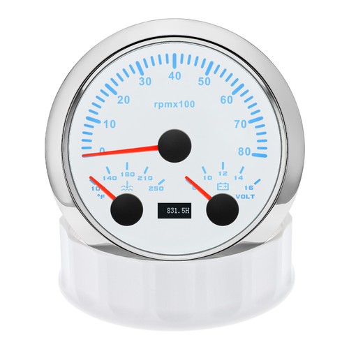85mm White 3 IN 1 Gauge Tachometer 8000RPM with Water Temp Volt for Boat Car - Foto 7 di 13