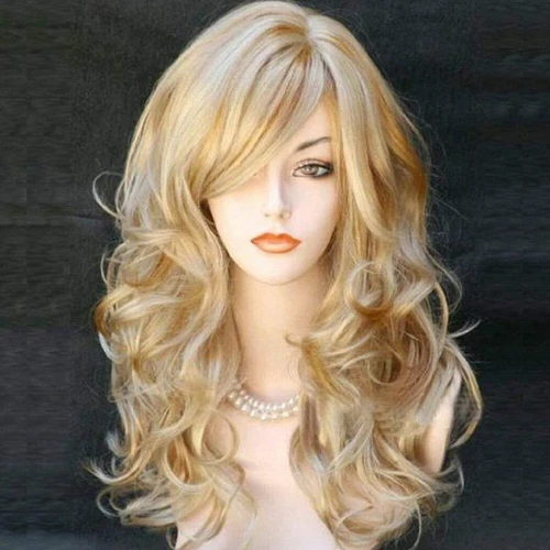 Parrucca donna pop go*lden bionda resistente al calore lunga riccia ondulata volume intero capelli - Foto 5 di 17