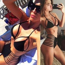 Women's Halter Cutout Brazilian Strappy High Waisted Bathing Bikini Set Swimsuit