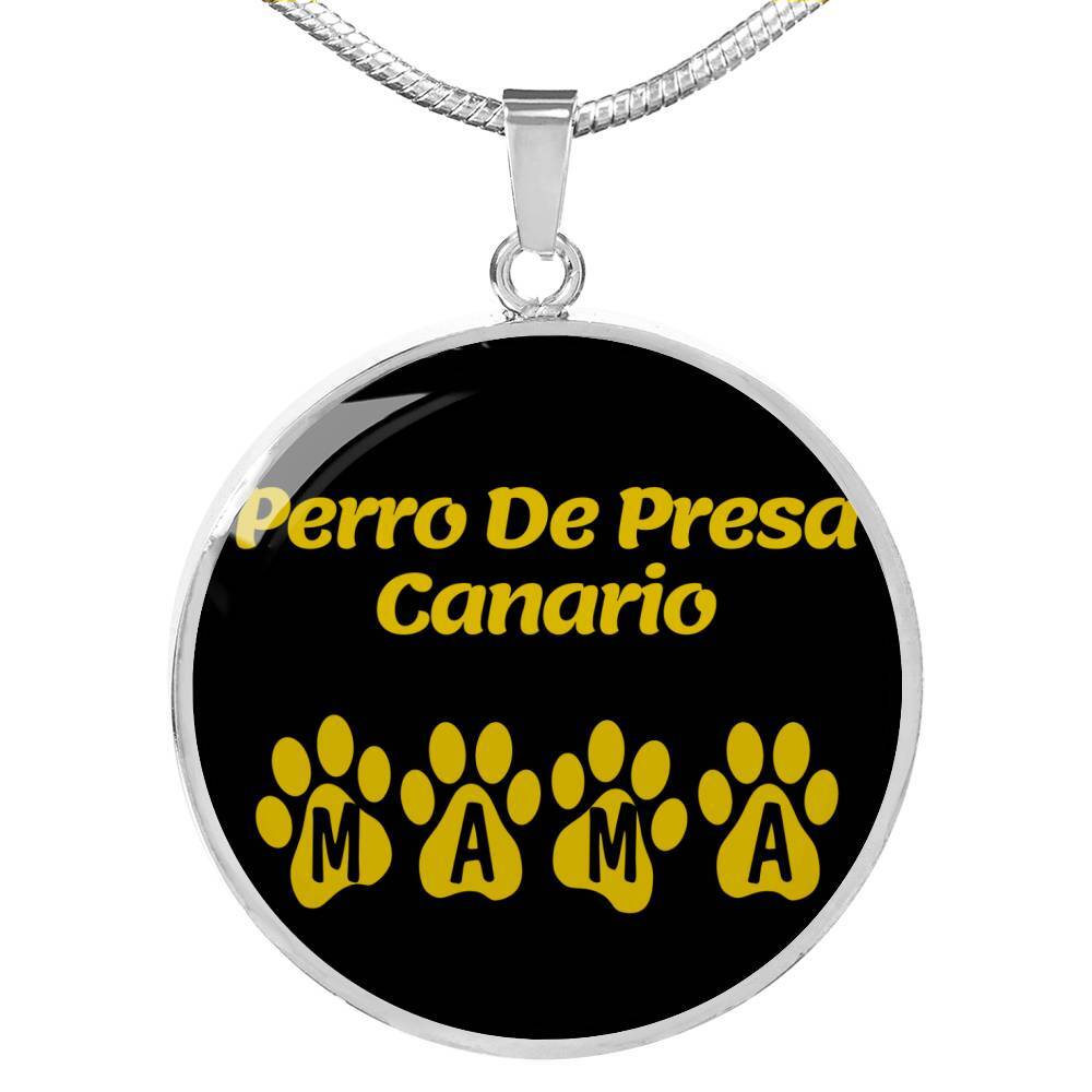Presa Canario Mama Dog Circle Pendant Necklace in Stainless Steel or 18k Gold 18-22 Inch Chain  