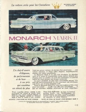 1959 MONARCH MARK II AUTOMOBILE ORIGINAL AD IN FRENCH