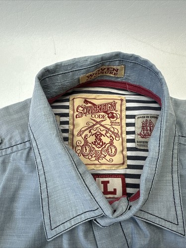 Sovereign Code Woven Pleasure Mens Sz L Blue Colored Buttoned Up Shirt Pockets - Picture 2 of 13