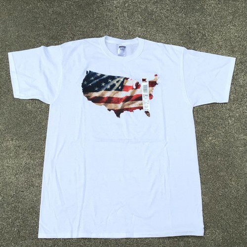 Jerzees America USA White T Shirt Mens Size XLT United States Flag Stars Stripes