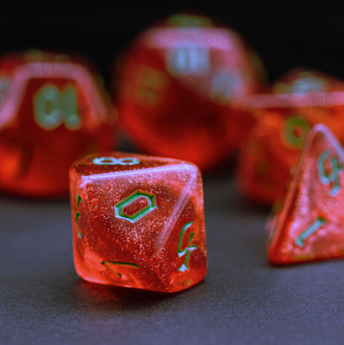 Watermelon Shimmer/ Transparent Shimmer Acrylic Polyhedral Dice / D&D / Udixi - Picture 1 of 4