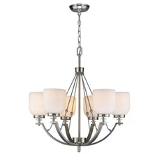 World Imports 6-Light Brushed Nickel Chandelier with White Frosted Glass Shade