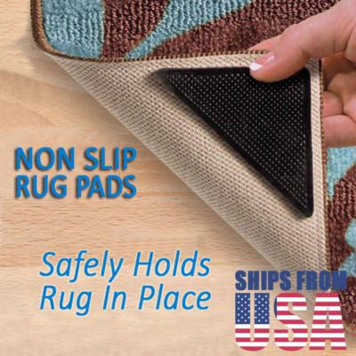 8-PC Non-Slip Rug & Carpet Gripper Pads - Silicone, Reusable, Durable ...