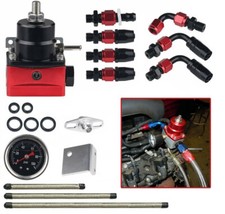Black-Red Adjustable Fuel Pressure Regulator Kit Oil 0-100psi Gauge -6AN New