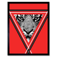 Triangle Tiger Red Wall Art Print Framed 12x16