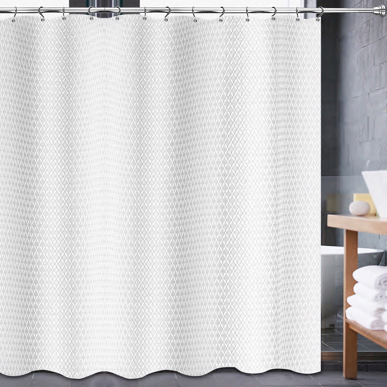 Elegant White Cotton Polyester Cloth Quilted Fabric Shower Curtain