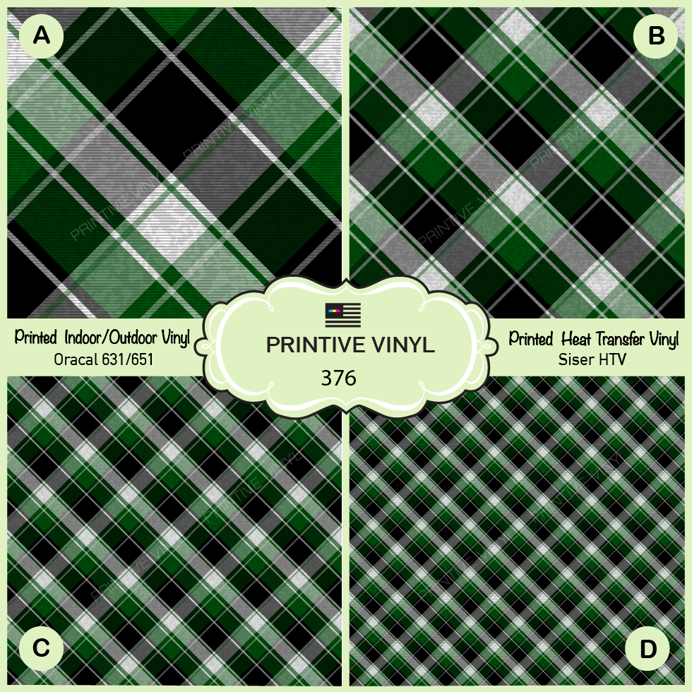 Green plaid Patterned Iron on Printed HTV, Adhesive Vinyl-  376