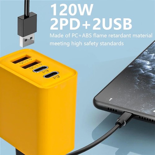 4-fach Schnellladegerät 120W Netzteil 2x USB-C + 2x USB Charger Mehrfach Stecker - 第 4/11 張圖片