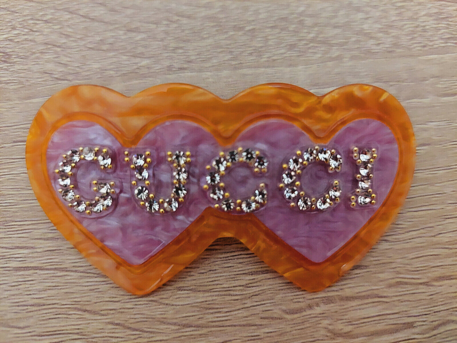 Auth GUCCI Hearts Rhinestone Resin Hair Clip Barrette - Pre owned