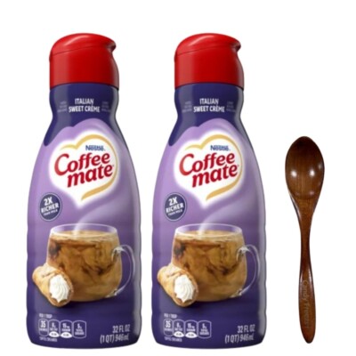CoffeeMate Italian Sweet Creme Liquid Coffee Creamer 32 oz 2 pk w/ Wooden Spoon