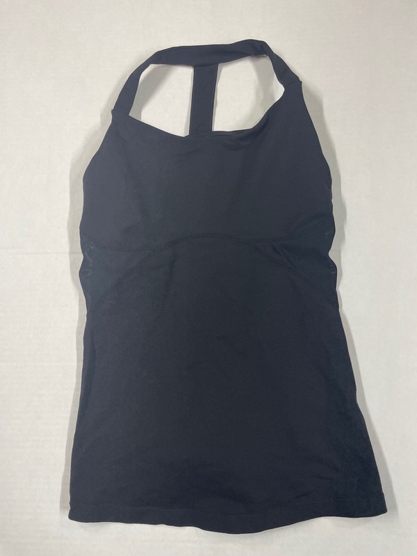 KiraGrace Active Top Sleeveless Halter Yoga Top XS Back Strap Black Sheer panels