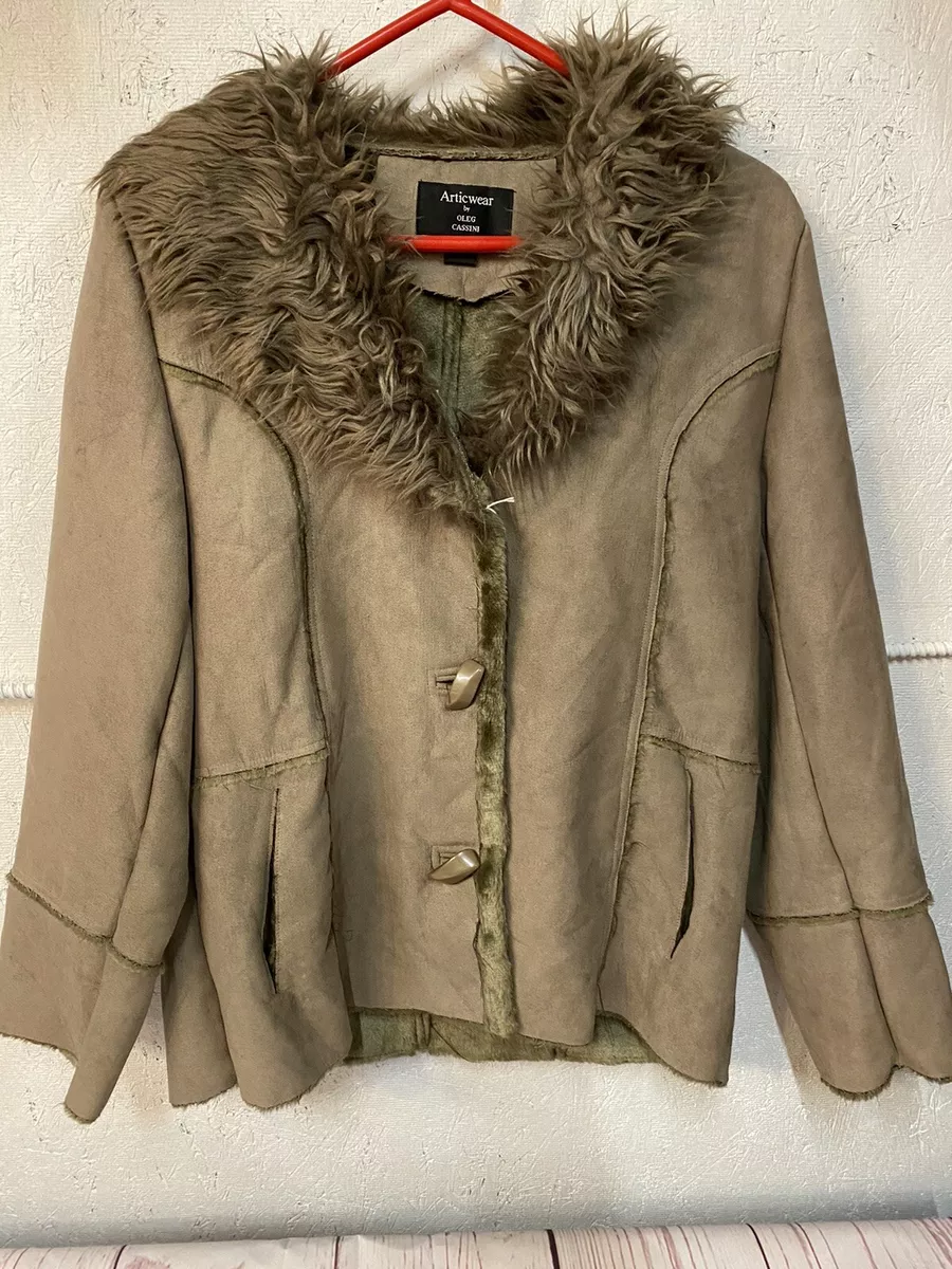 Oleg Cassini faux fur Faux Brown penny lane style jacket coat Size 8