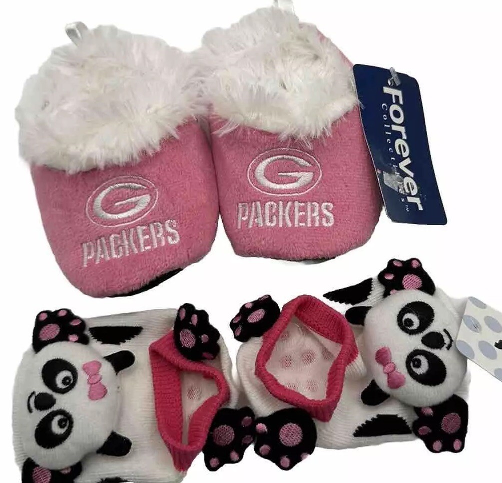 ぱんだ Green Bay Packers Pink Infant Large Girl Baby Booties & Panda