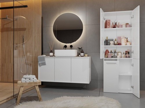 ADGO Nel Badezimmerschrank mit Wäschekorb, Eingebauter Wäschekorb, Handtücher - Bild 8 von 17