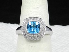 14k White Gold Swiss Blue Topaz Diamond  Samuel Benham Ring