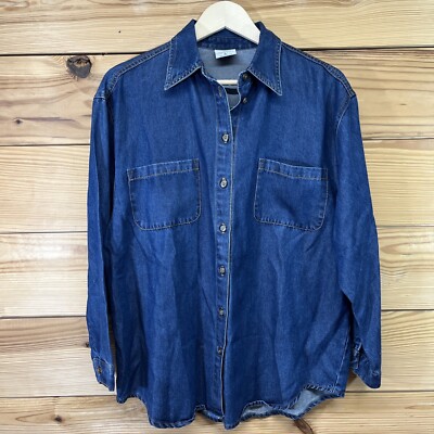 Click Color Me Cotton Chambray Denim Shirt Small Oversized Button Up Tencel B110