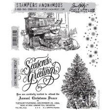 Tim Holtz Stampers Anonymous "CHRISTMAS MAGIC" Red Rubber Cling Stamp Set
