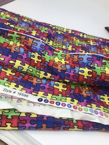 Puzzle Fabric Jigsaw Autism Awareness Almost 1 Y Cotton Quilt F39 - Picture 2 of 4