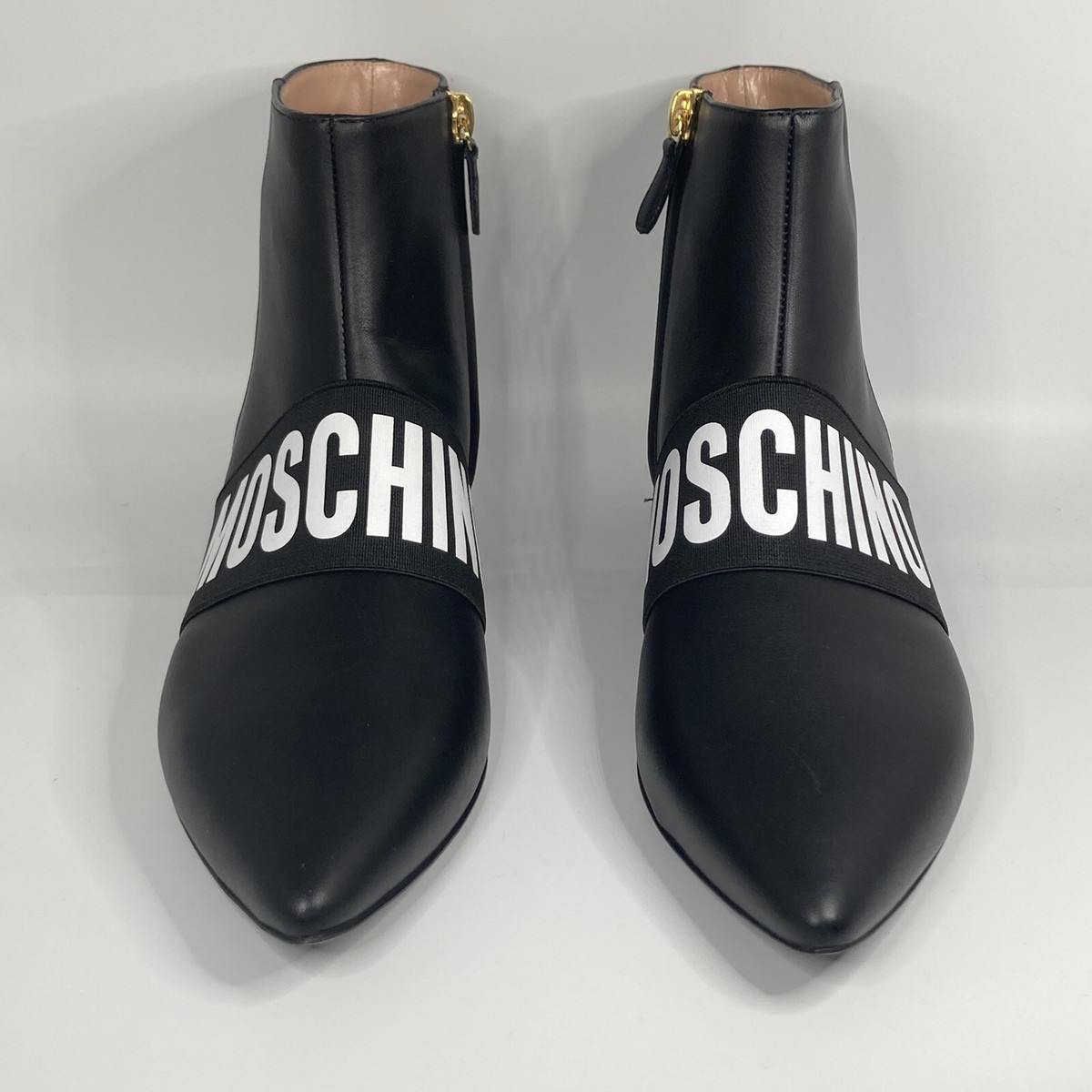 New Moschino Couture Logo Leather Black Booties Size 36IT