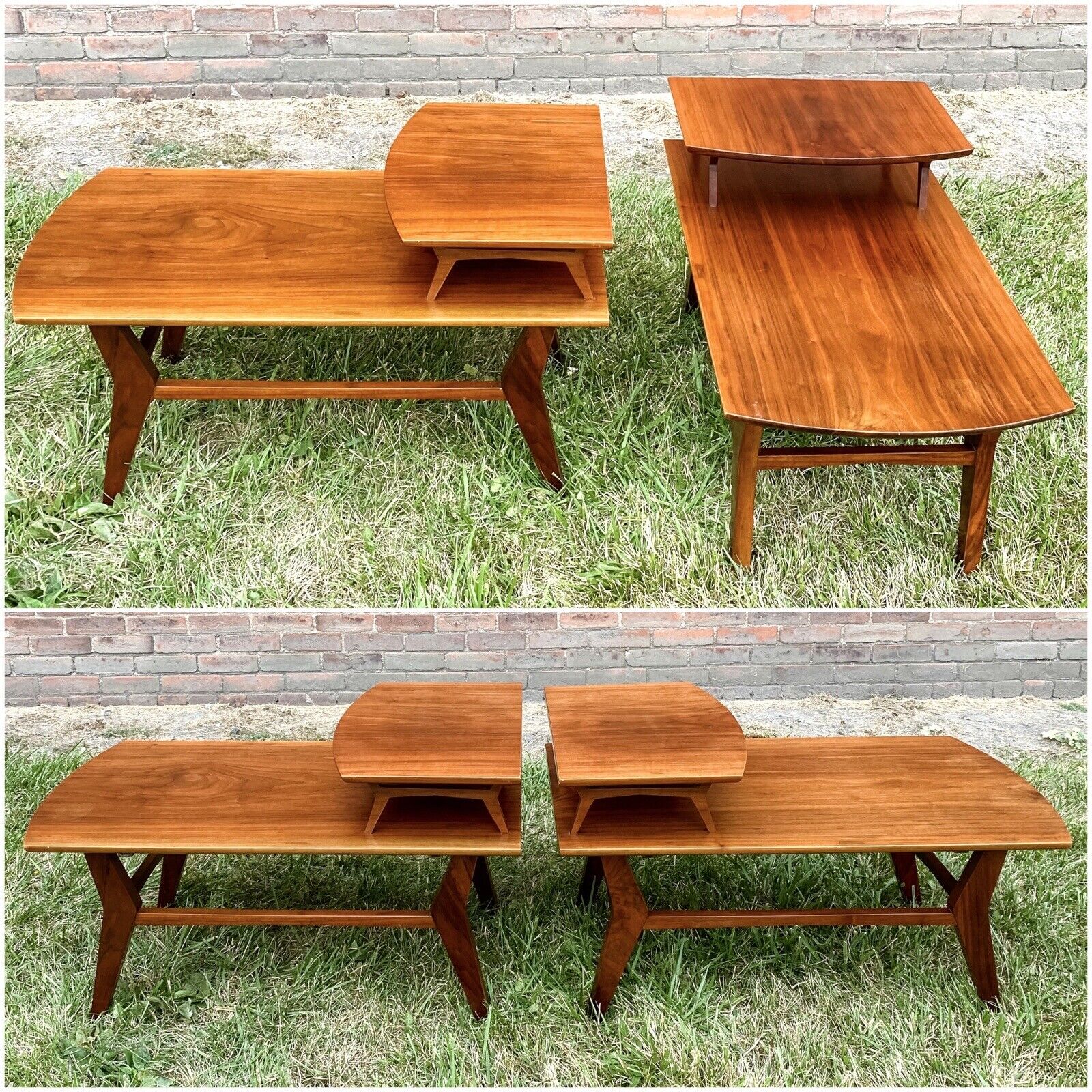 Vtg Mid Century Danish Modern End Side Step Table Set 2 Walnut Wood MCM