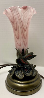 Dale Tiffany Hummingbird Lily Accent Lamp Pink Shade & Bronze
