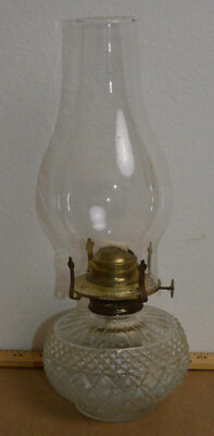 Vintage Clear Glass Kerosene or Oil Lamp with Chimney approx. 13 inches high