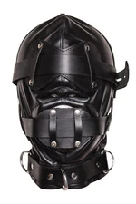 Bondage Hood Leather Headgear Mask with Removable Mouth Gag, Blindfold Restraint