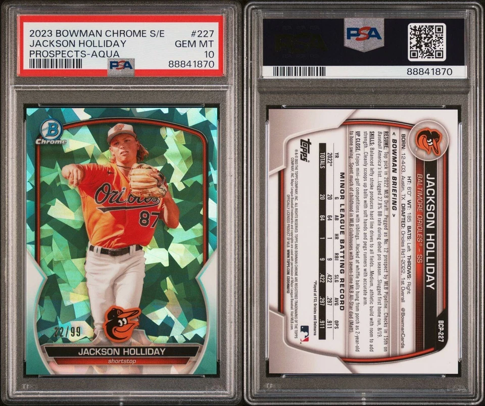 2023 Bowman Chrome Sapphire Jackson Holliday Aqua PSA 10 Gem Mint /99 - Image 3 of 3