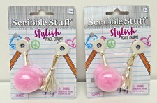 LOT OF 2 Scribble Stuff Stylish Pencil Charms 2Pk Pink Fur Pom Pom  Gold Tassel
