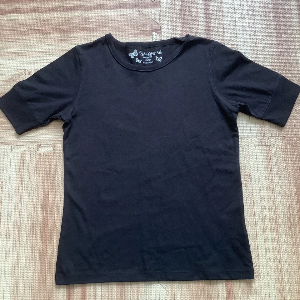 VTG Y2K Girls T-shirt Top Faded Glory Shirt Youth Size Large 10/12 Black Cotton - Image 2 of 4