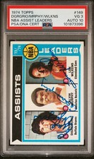 1974 TOPPS DIGREGORIO/MURPHY/WILKENS #149 NBA ASSIST LEADERS PSA 3 AUTO 10