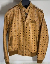 Vintage MCM Cognac Visetos Leather Bomber Jacket | Designer Monogram Streetwear