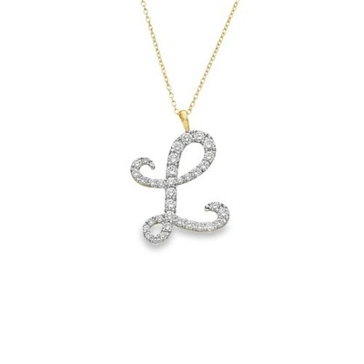 1,00ct Gelbgold Lab Grown Diamant L Initiale Anhänger & Kette - D/E/VS1