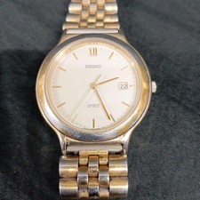 Seiko Spirit Quartz Watch Leather Band Ivory Dial Roman 12 Used