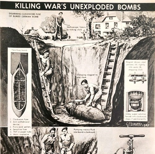 1947 Defusing WW2 War Unexploded Bombs Popular Mechanics Page Article ...