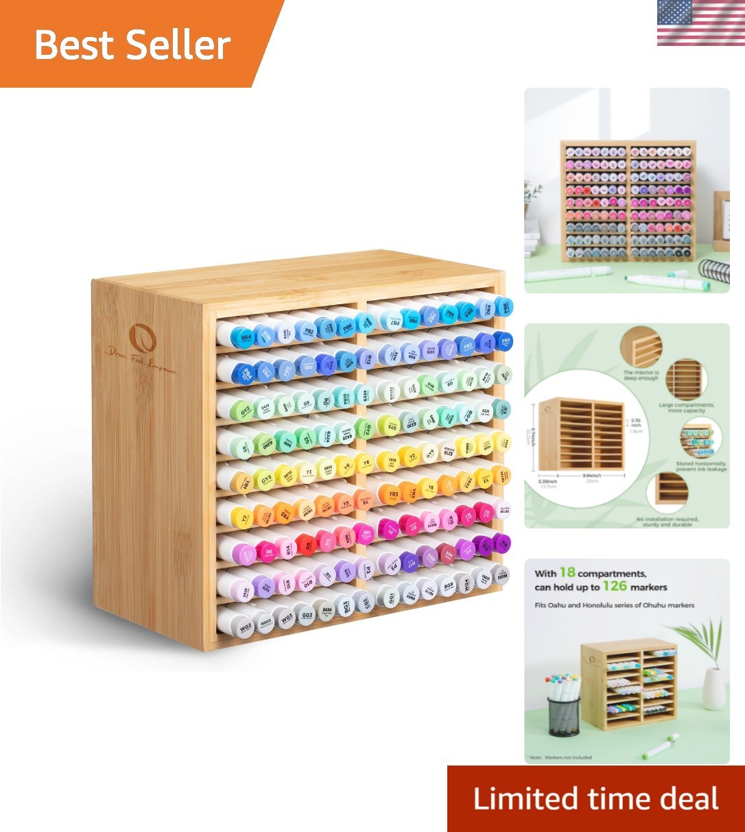 Bamboo Marker Organizer, Wooden Desktop Storage Hold 126 Mar