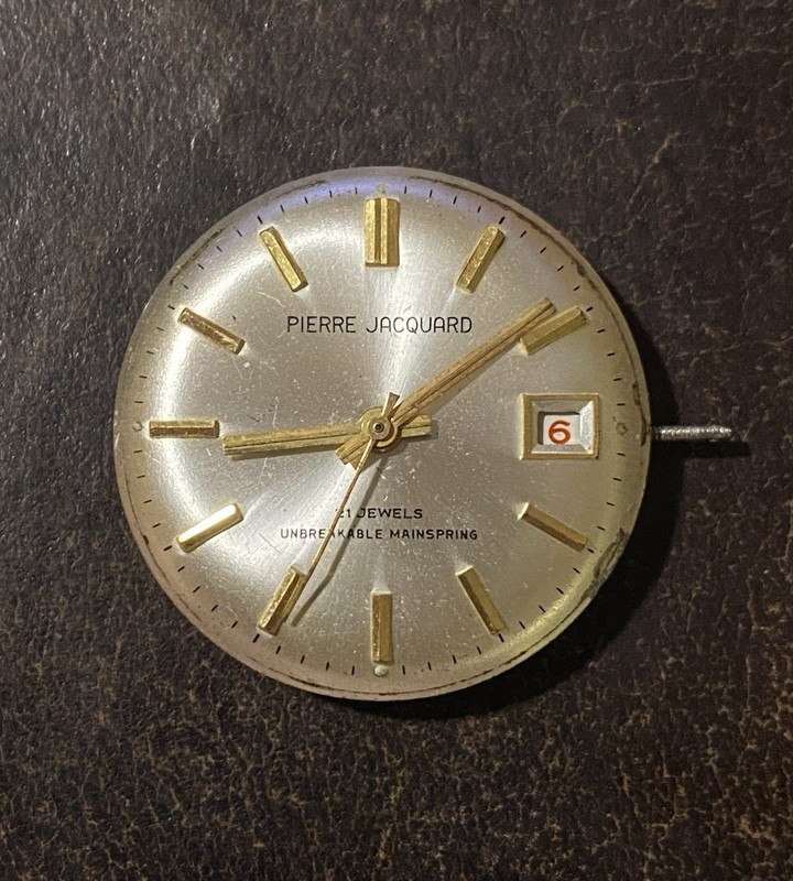 Pierre Jacquard Date 21J watch Dial and Movement for parts or restoration