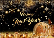 CYLYH 7x5FT Happy New Year 2025 Backdrop - Golden Particles 7x5ft, Black,Gold