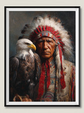 Native Chief and Eagle 1 DIY Chart Counted Cross Stitch Patterns Needlework DMC